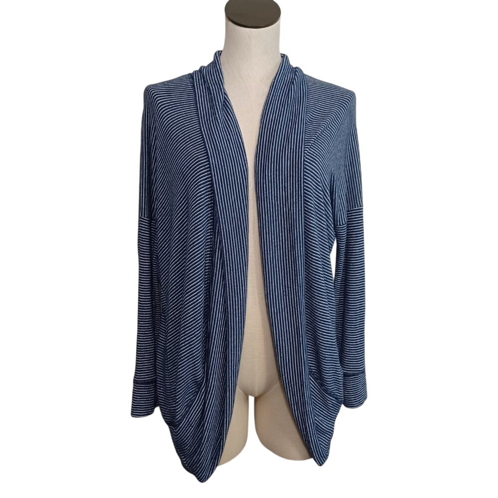 Sundry Womens Blue Striped Open Front Cardigan Shawl Collar Made in USA Size S